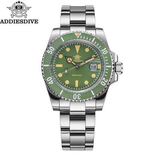 ADDIESDIVE Watch for Men New Quartz Wristwatch Green Ceramic Bezel Diving 20ATM Luminous 41Mm Automatic Date Diver Men'S Watch