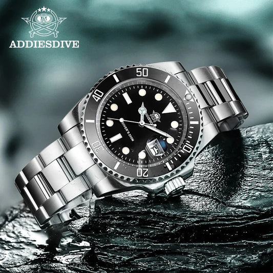 ADDIESDIVE  Quartz Watch for Men 316L Stainless Steel Super Luminous Ceramic Bezel 200M Waterproof Classic Diving Men‘S Watch