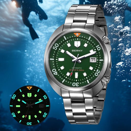 BERNY  Dive Watch Original Design Top Automatic Mechanical Fashion Men Watch Luxury Sapphire Waterproof 200M Luminous Men Watch