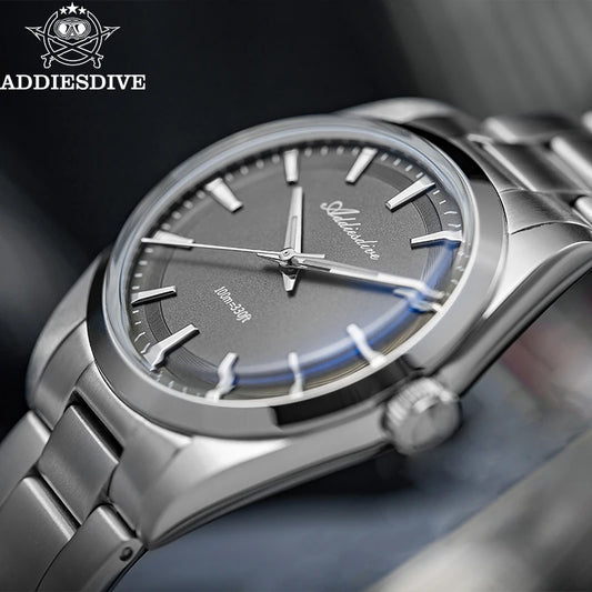 ADDIESDIVE 36Mm Men'S Analog Watch Simple K1 Bubble Mirror Glass 100M Waterproof Luminous Watch Steel Men Quartz Watches AD2066