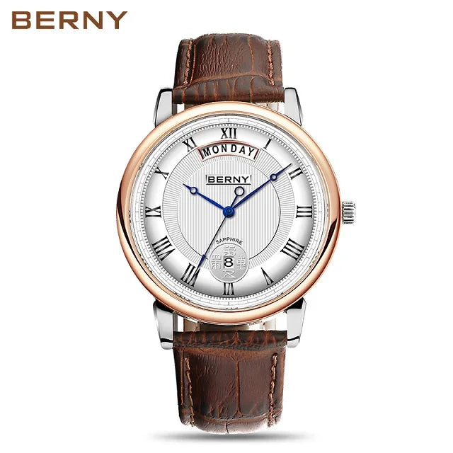 BERNY  Men Quartz Watch Miyota Vj55Top Quality Luxury Brand Day Date Stainless Steel Wristwatch Sapphire Waterproof Watch for Men