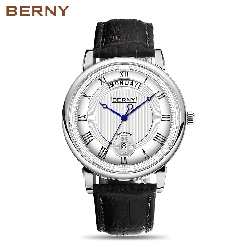 BERNY  Men Quartz Watch Miyota Vj55Top Quality Luxury Brand Day Date Stainless Steel Wristwatch Sapphire Waterproof Watch for Men