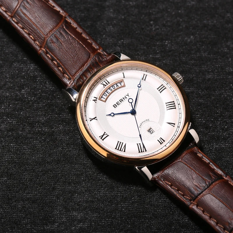 BERNY  Men Quartz Watch Miyota Vj55Top Quality Luxury Brand Day Date Stainless Steel Wristwatch Sapphire Waterproof Watch for Men