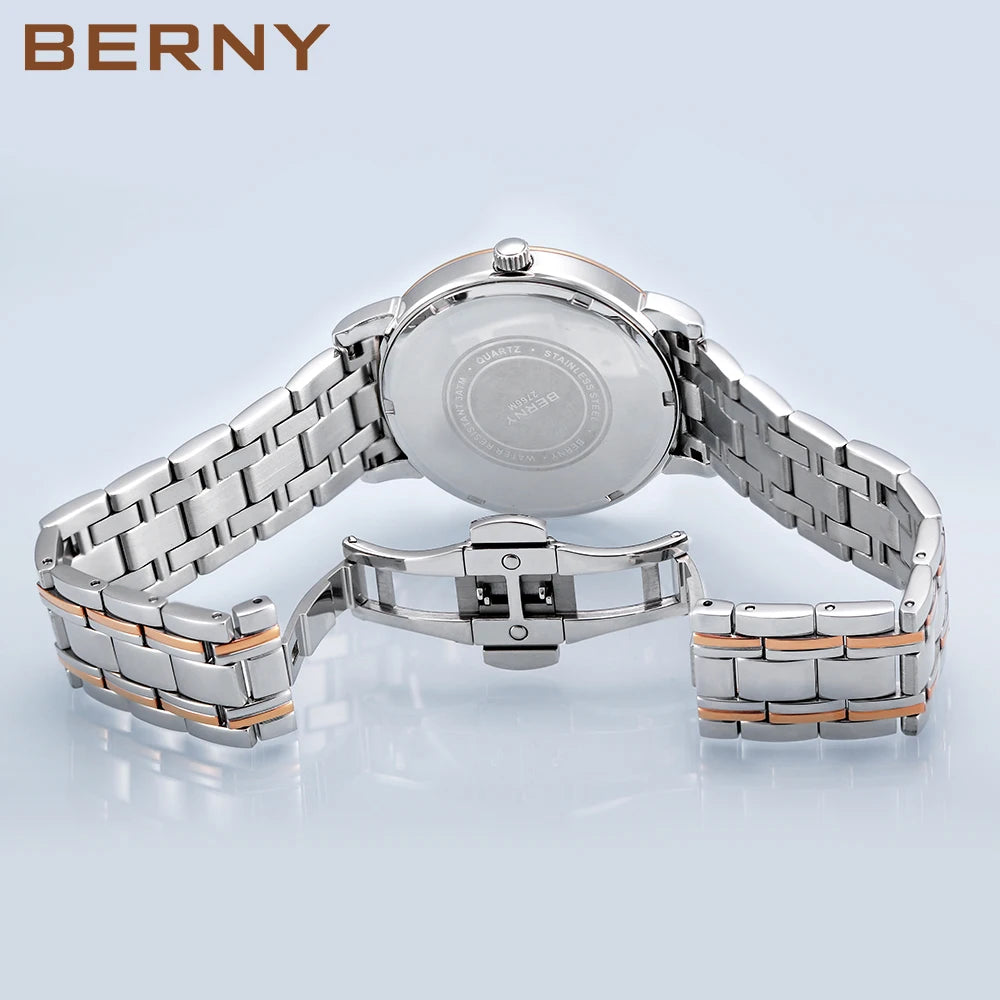 BERNY  Men Quartz Watch Miyota Vj55Top Quality Luxury Brand Day Date Stainless Steel Wristwatch Sapphire Waterproof Watch for Men
