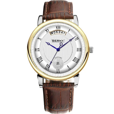 BERNY  Men Quartz Watch Miyota Vj55Top Quality Luxury Brand Day Date Stainless Steel Wristwatch Sapphire Waterproof Watch for Men