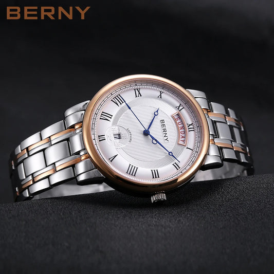 BERNY  Men Quartz Watch Miyota Vj55Top Quality Luxury Brand Day Date Stainless Steel Wristwatch Sapphire Waterproof Watch for Men